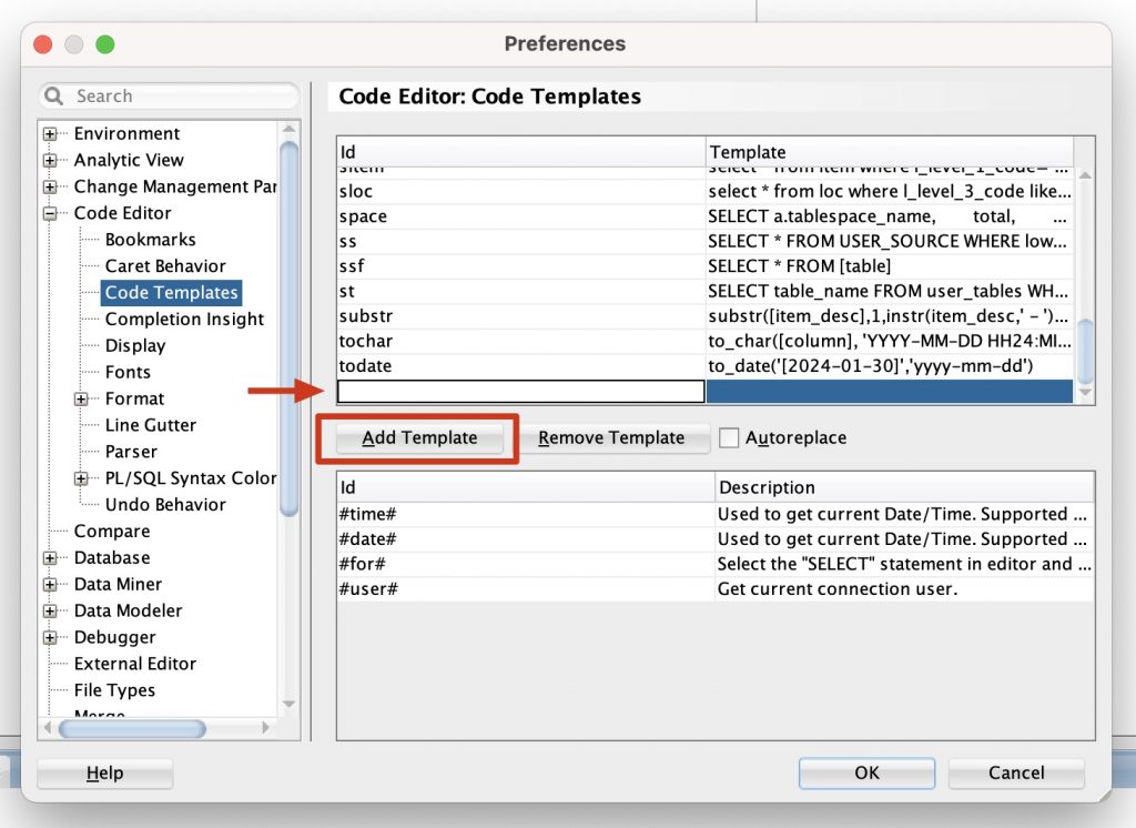 SQL Developer Code Templates Autocomplete - Alvin Liu